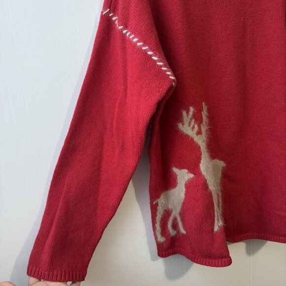 J.Jill Womens XL Red Yak Angora Reindeer Stitch Sleeve Sweater Christmas Winter - Picture 9 of 16
